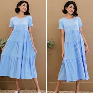 Blue Tiered Midi Dress
